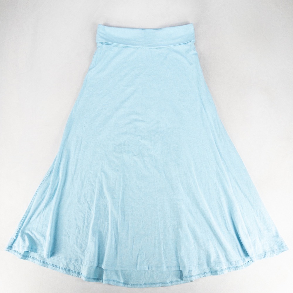 LuLaRoe Maxi Skirt Women Large Blue Heathered Fold Over Waist A-Line Jersey Knit